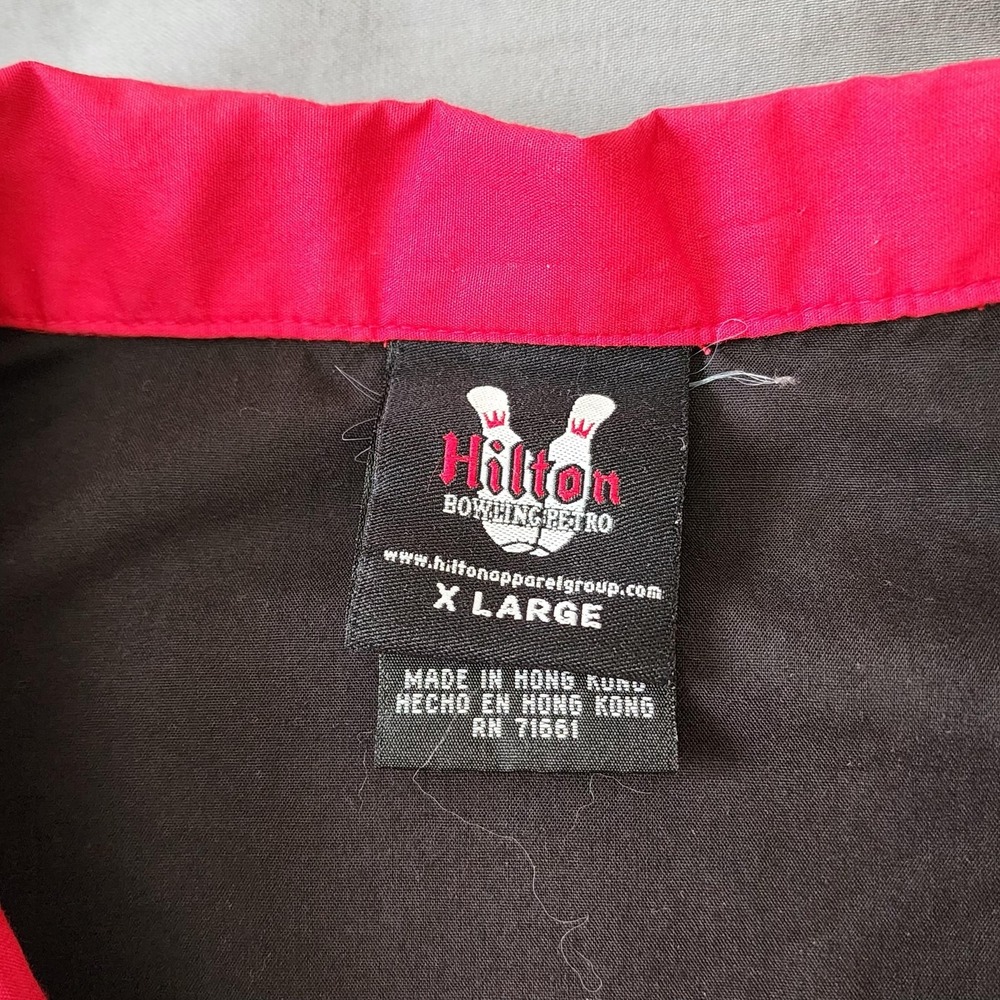 Hilton Bowling Hero Shirt Mens XL Red Black Retro Camp Button Front Back Graphic - Picture 3 of 10